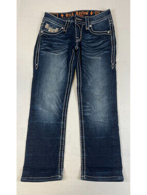 Rock Revival Womens 27 Iselin P4 Straight Leg Blue Embellished Denim Jeans